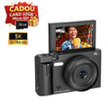 Camera Foto Digitala 4K cu AI, 21MP, Ecran Tactil 3.0" Rabatabil 180°, Card SD 32GB Inclus, Autofocus, Lumina LED, Camera Vlogging si Selfie, Functii Beauty, 10 Filtre, Negru Mat