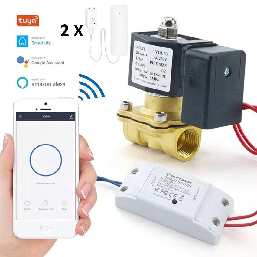 Pachet Protectie Inundatie Smart – 2 x Senzori Inundatie WiFi 2.4GHz + 1 x Electrovalva Inteligenta cu App Control, Compatibila Alexa si Google Home
