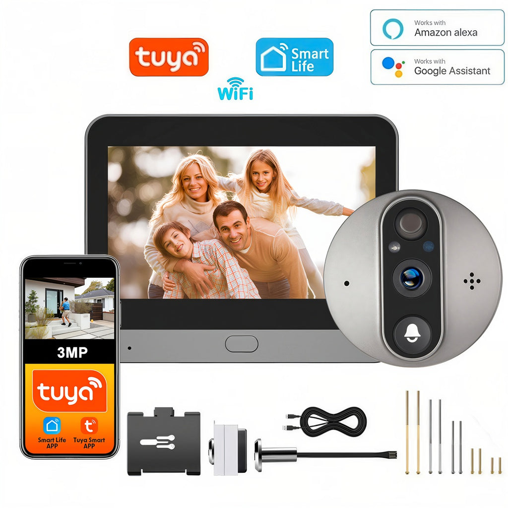 Vizor Electronic Inteligent Wi-Fi, 1080P HD, 3MP, Ecran LCD 4.3 Inch, Senzor Miscare, Unghi de 166°, Gri