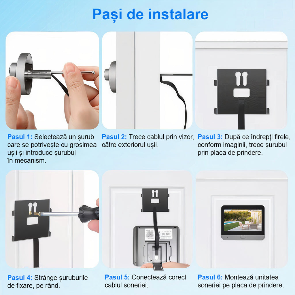 Vizor Electronic Inteligent Wi-Fi, 1080P HD, 3MP, Ecran LCD 4.3 Inch, Senzor Miscare, Unghi de 166°, Gri