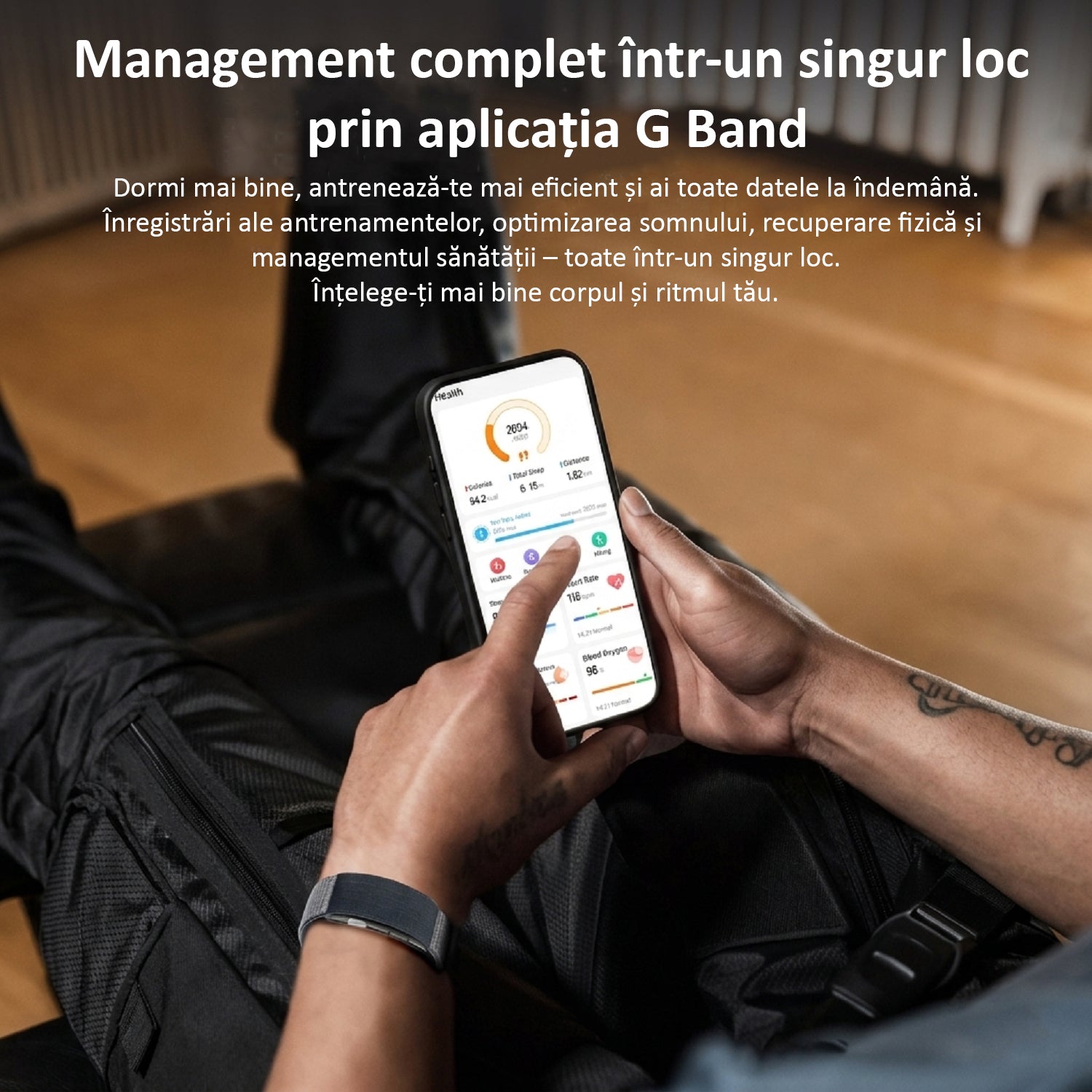 Bratara Fitness, Monitorizare Sanatate 24/7, Ritm Cardiac, Oxigen Sange, ECG, Temperatura, Somn, Moduri Sportive Multiple, Notificari Apeluri, Baterie 20-30 Zile, Rezistenta Apa 1ATM