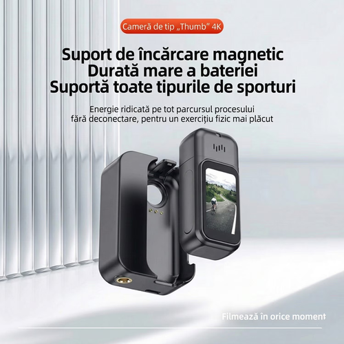 Camera Video Corporala 4K Ultra HD, Rotatie 180°, Autonomie 8h, Waterproof 30m, Ecran HD 1.47”, 256GB, Unghi Larg 120°