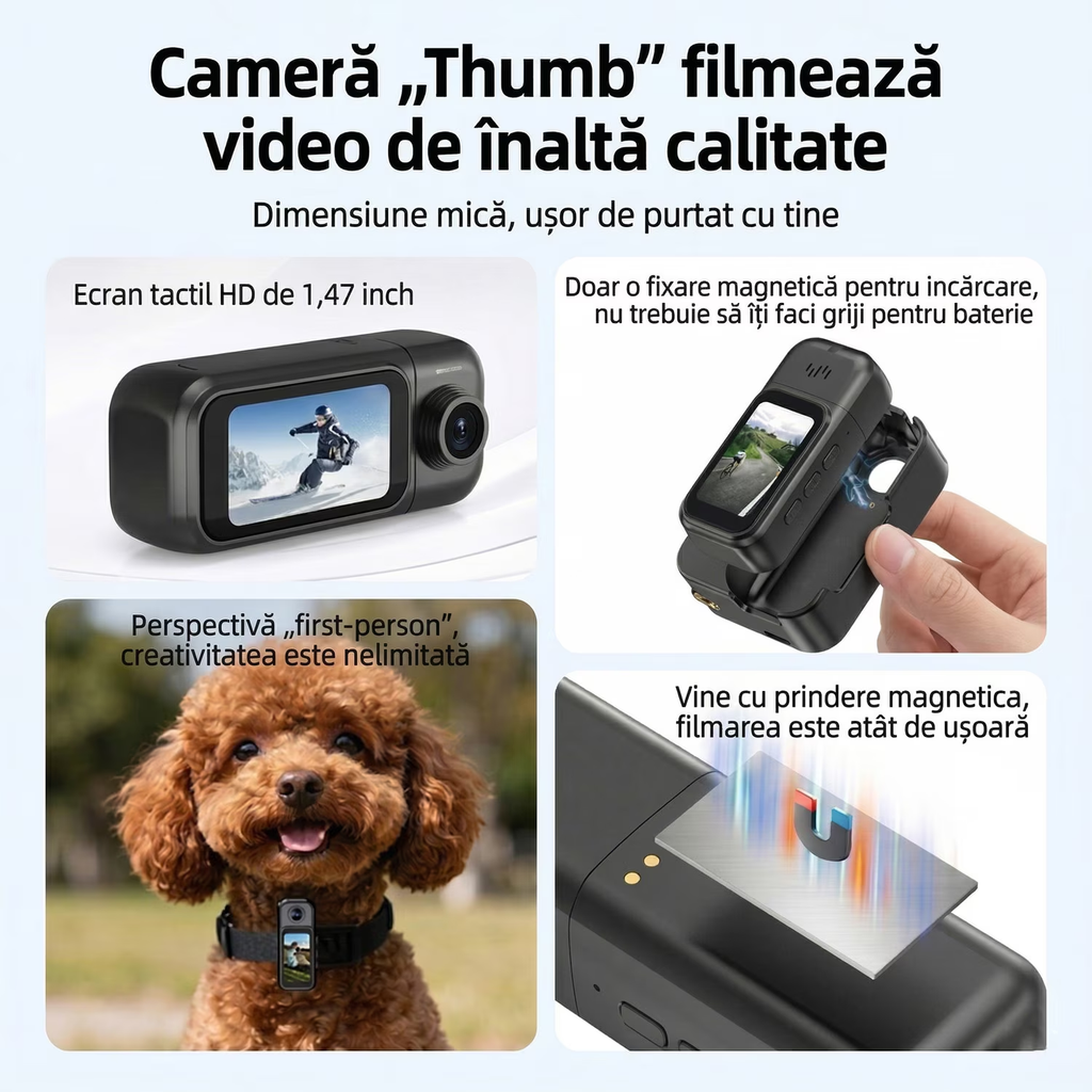 Camera Video Corporala 4K Ultra HD, Rotatie 180°, Autonomie 8h, Waterproof 30m, Ecran HD 1.47”, 256GB, Unghi Larg 120°