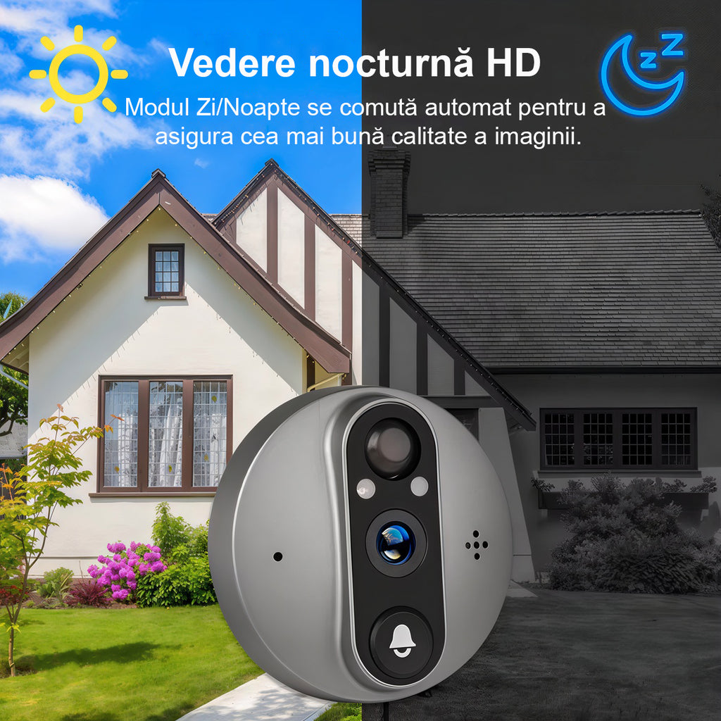 Vizor Electronic Inteligent Wi-Fi, 1080P HD, 3MP, Ecran LCD 4.3 Inch, Senzor Miscare, Unghi de 166°, Gri
