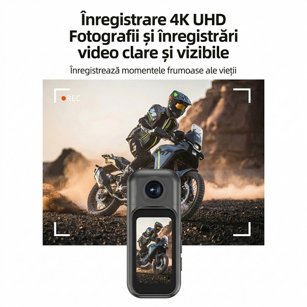 Camera Video Corporala 4K Ultra HD, Rotatie 180°, Autonomie 8h, Waterproof 30m, Ecran HD 1.47”, 256GB, Unghi Larg 120°