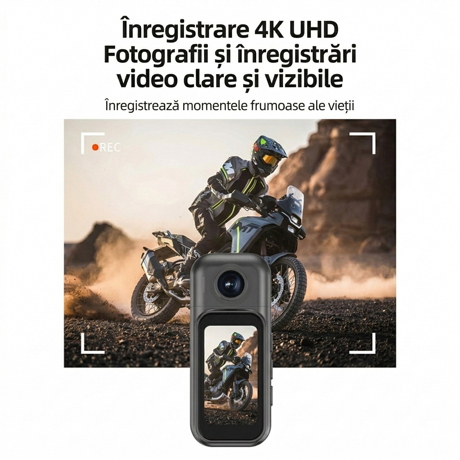 Camera Video Corporala 4K Ultra HD, Rotatie 180°, Autonomie 8h, Waterproof 30m, Ecran HD 1.47”, 256GB, Unghi Larg 120°