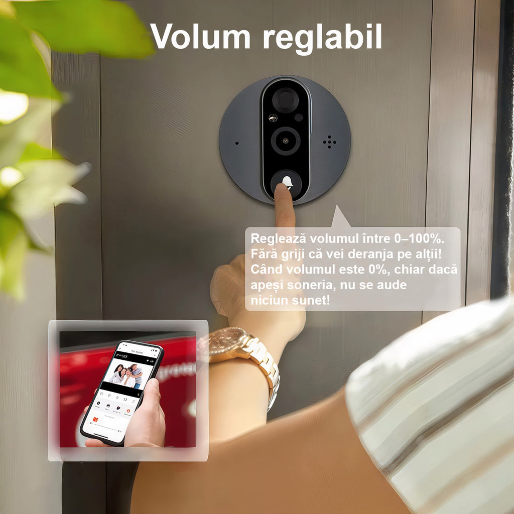 Vizor Electronic Inteligent Wi-Fi, 1080P HD, 3MP, Ecran LCD 4.3 Inch, Senzor Miscare, Unghi de 166°, Gri