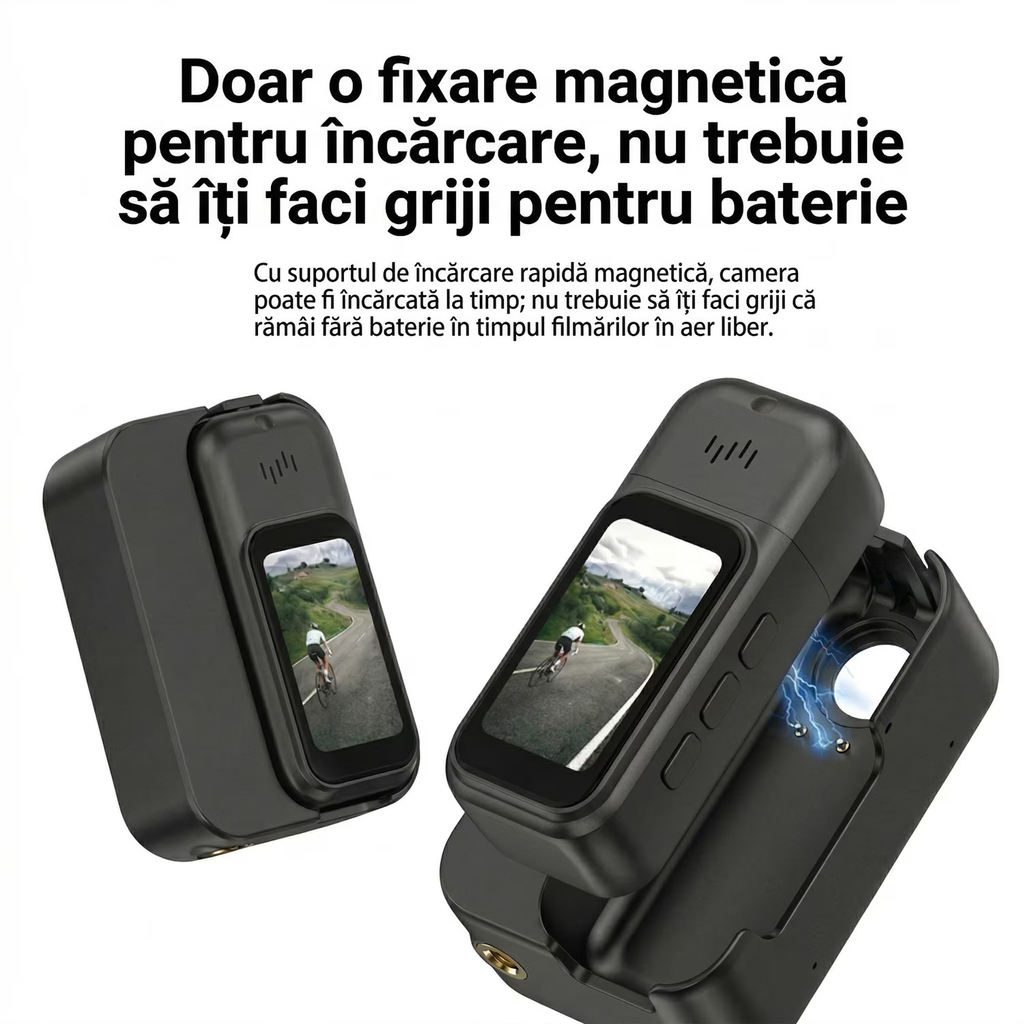Camera Video Corporala 4K Ultra HD, Rotatie 180°, Autonomie 8h, Waterproof 30m, Ecran HD 1.47”, 256GB, Unghi Larg 120°