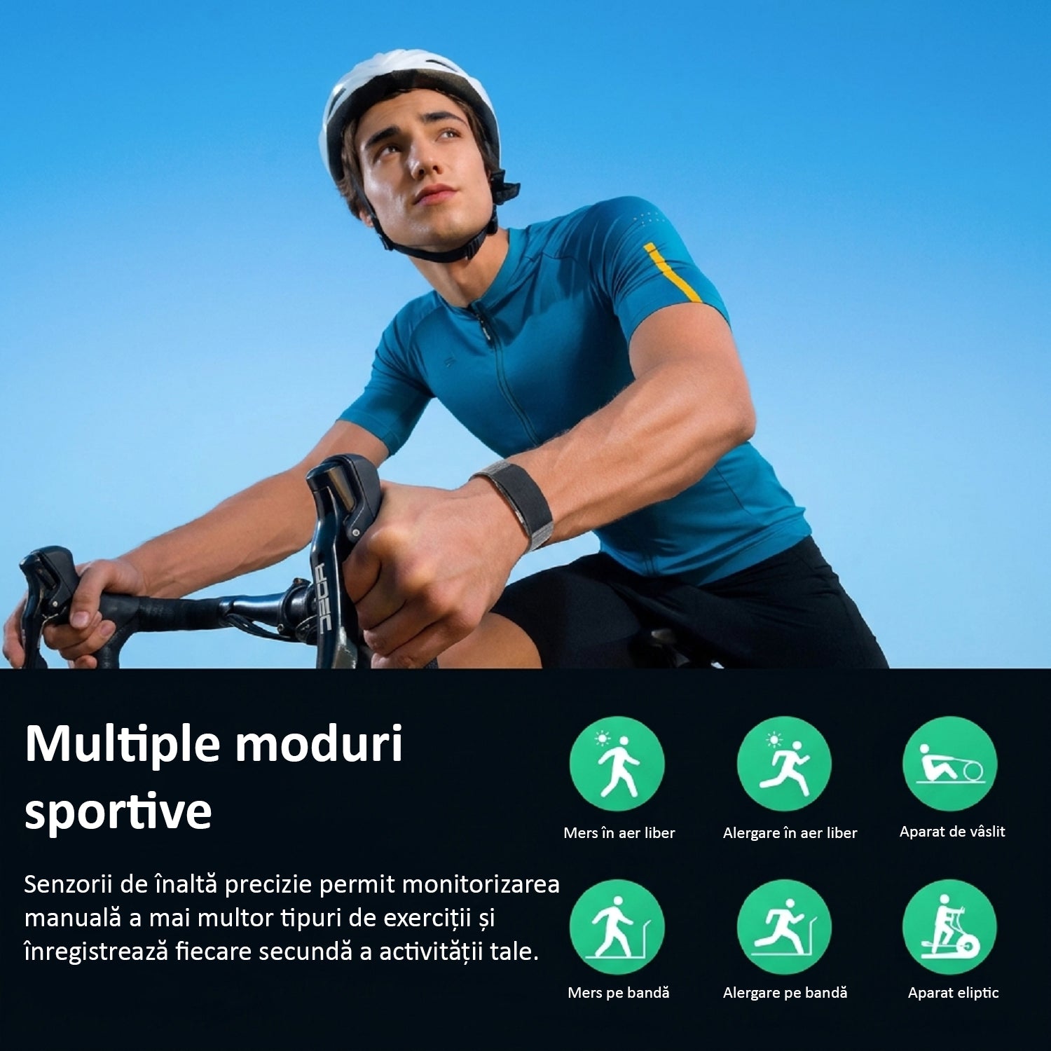 Bratara Fitness, Monitorizare Sanatate 24/7, Ritm Cardiac, Oxigen Sange, ECG, Temperatura, Somn, Moduri Sportive Multiple, Notificari Apeluri, Baterie 20-30 Zile, Rezistenta Apa 1ATM