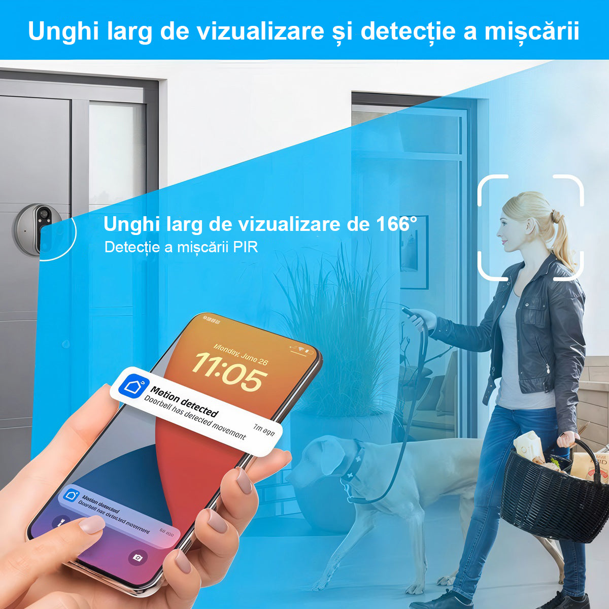 Vizor Electronic Inteligent Wi-Fi, 1080P HD, 3MP, Ecran LCD 4.3 Inch, Senzor Miscare, Unghi de 166°, Gri