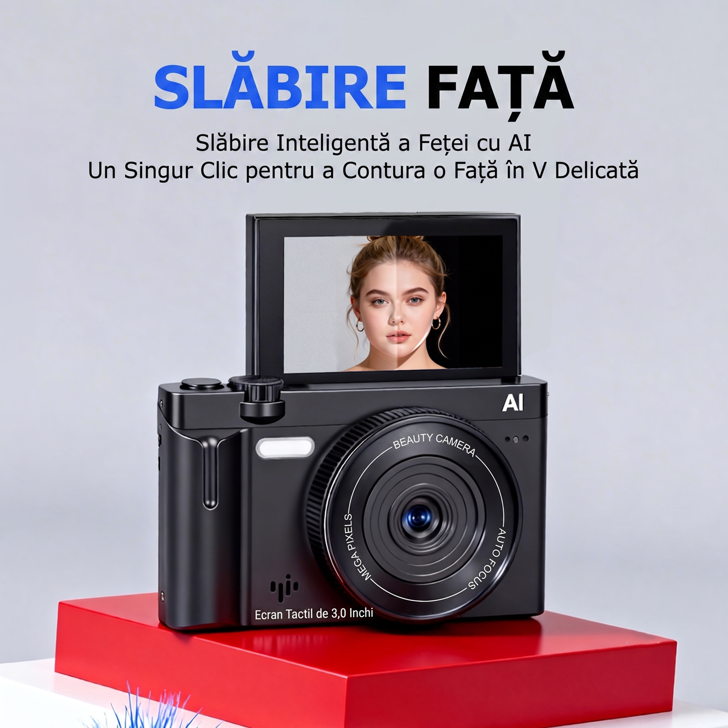 Camera Foto Digitala 4K cu AI, 21MP, Ecran Tactil 3.0" Rabatabil 180°, Card SD 32GB Inclus, Autofocus, Lumina LED, Camera Vlogging si Selfie, Functii Beauty, 10 Filtre, Negru Mat