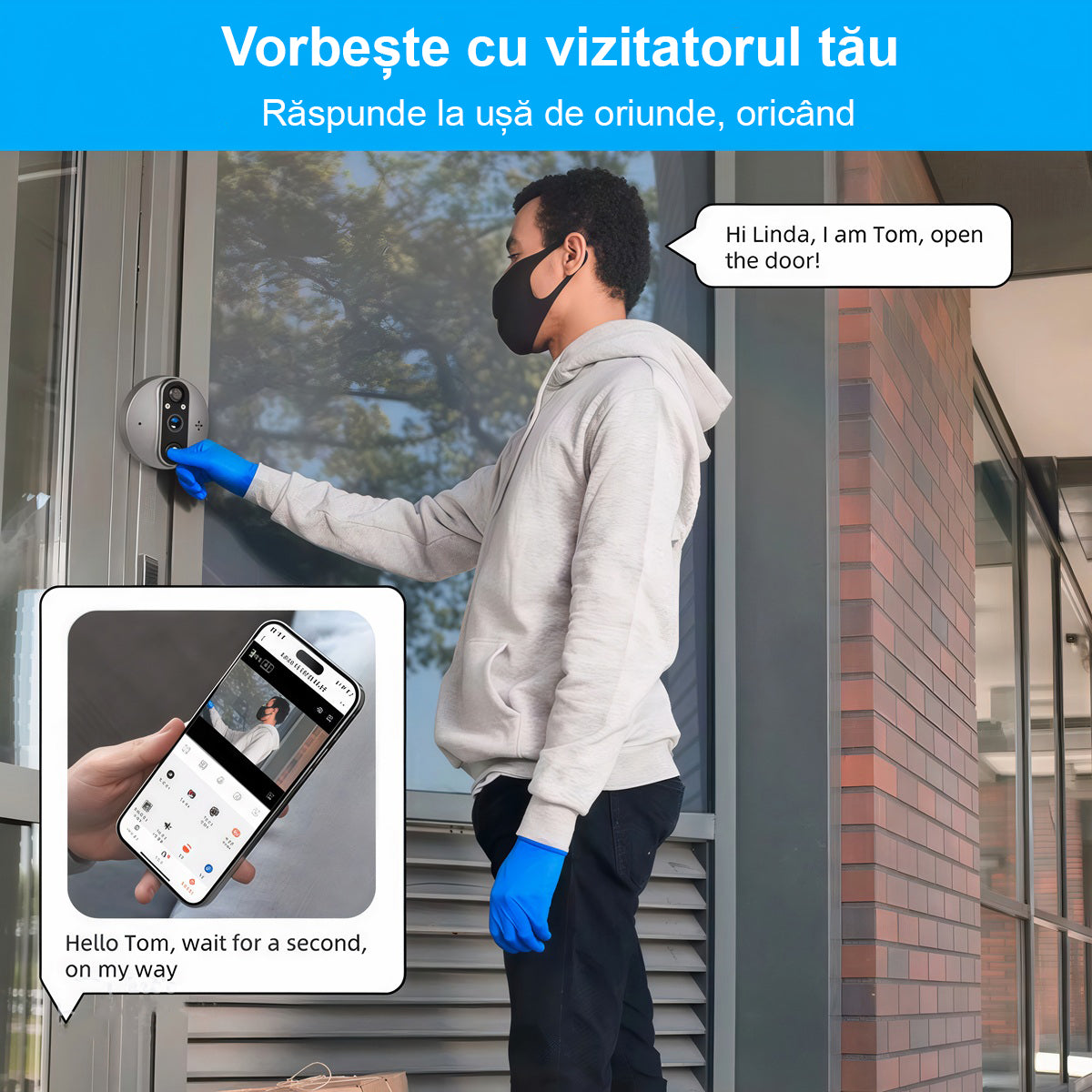 Vizor Electronic Inteligent Wi-Fi, 1080P HD, 3MP, Ecran LCD 4.3 Inch, Senzor Miscare, Unghi de 166°, Gri