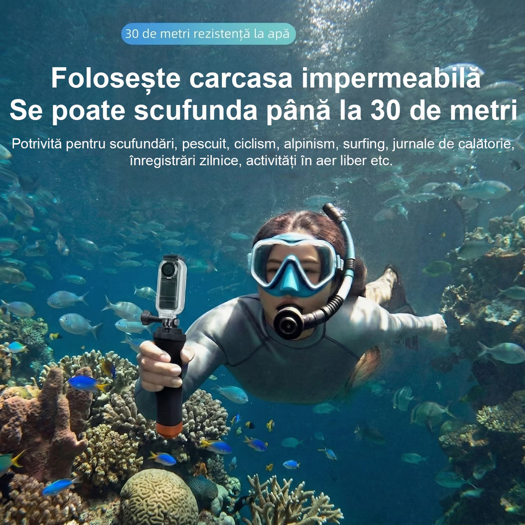 Camera Video Corporala 4K Ultra HD, Rotatie 180°, Autonomie 8h, Waterproof 30m, Ecran HD 1.47”, 256GB, Unghi Larg 120°
