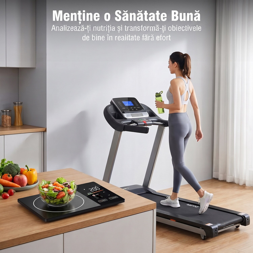 Cantar Bucatarie Smart, Afisaj Dublu cu Valori Nutritionale, Functioneaza si Fara Telefon, Calculator Calorii si 23 Nutrienti, Precizie 1g / 5kg, Bluetooth, Aplicatie iOS/Android, 4 Senzori, Otel Inoxidabil, Functie Tare si Lchide ml