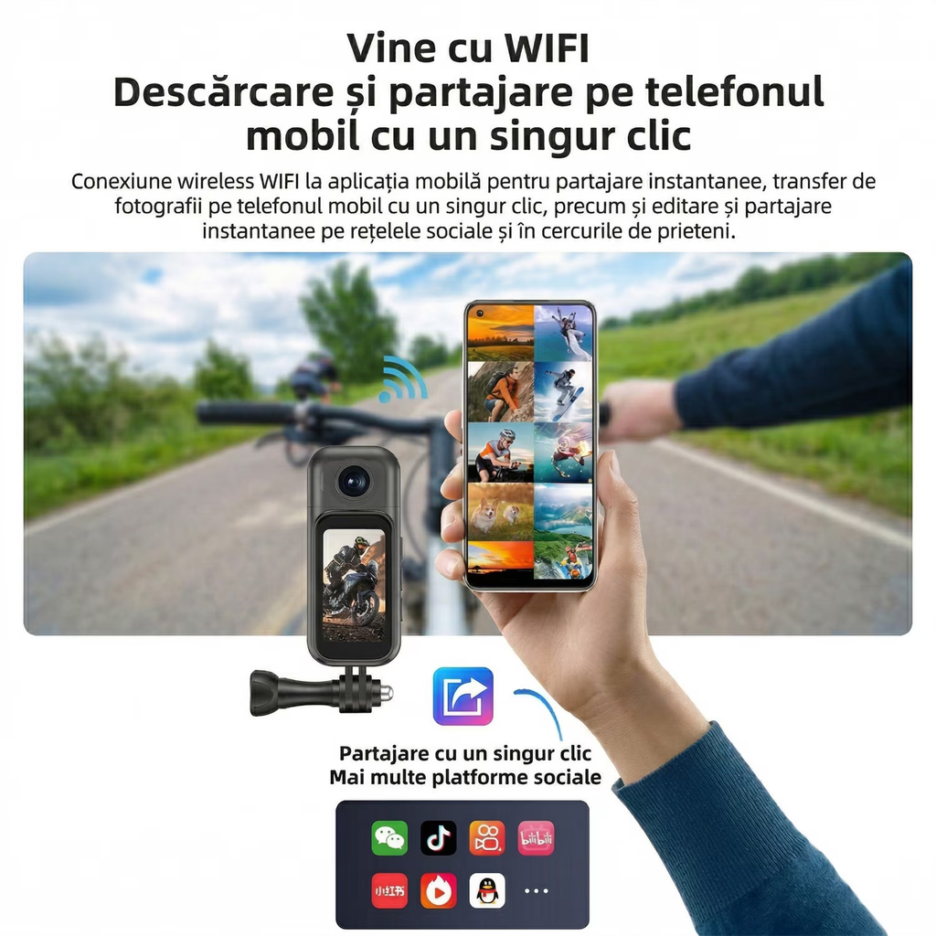 Camera Video Corporala 4K Ultra HD, Rotatie 180°, Autonomie 8h, Waterproof 30m, Ecran HD 1.47”, 256GB, Unghi Larg 120°