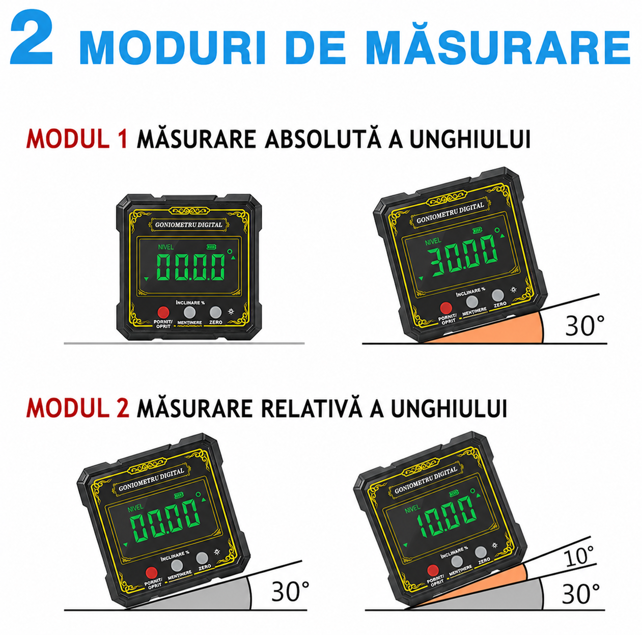 Inclinometru Digital cu Laser, Ecran LCD, Baza Magnetica, Precizie ±0.2°, Masurare Unghiuri 0-360°, pentru Tamplarie, Constructii, Auto