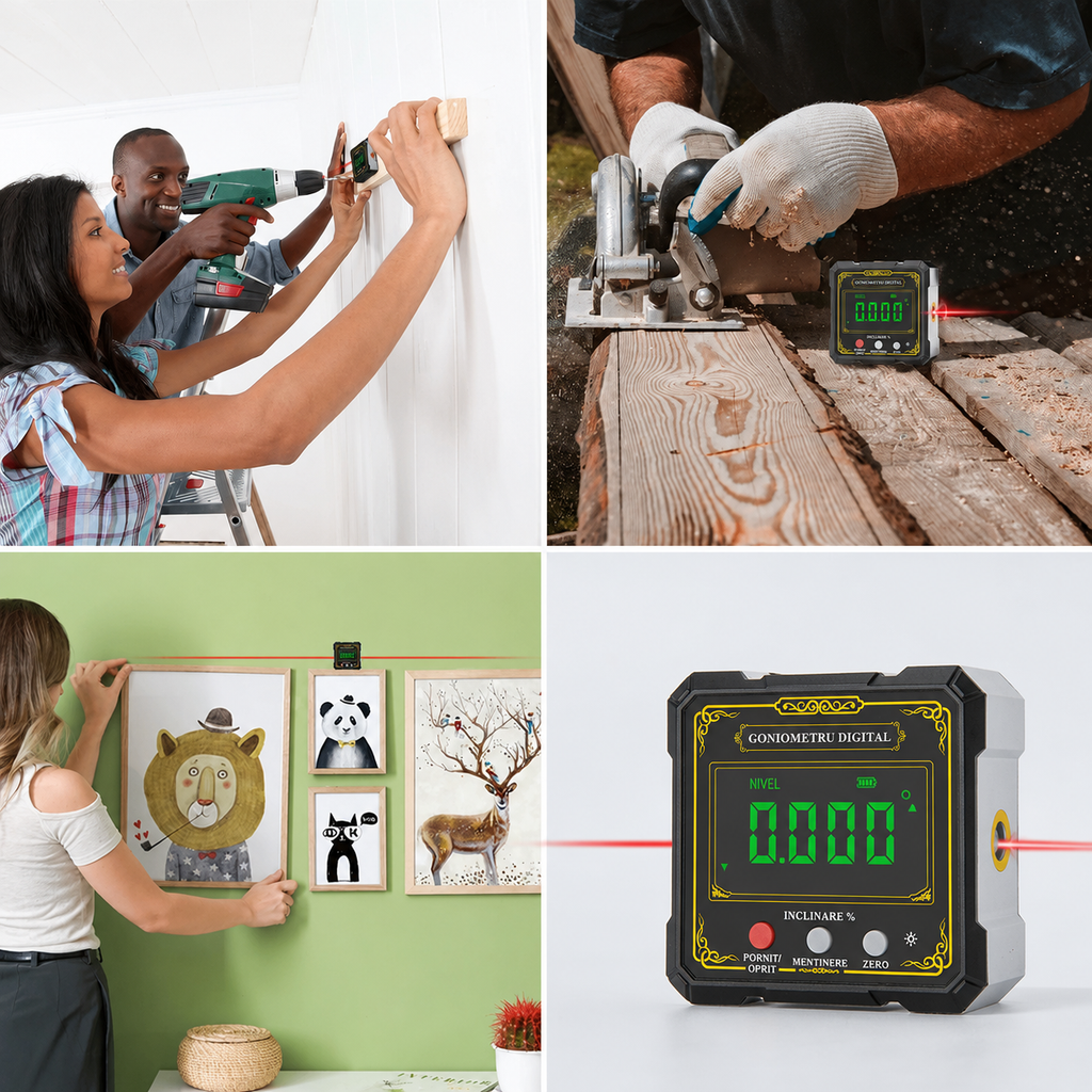Inclinometru Digital cu Laser, Ecran LCD, Baza Magnetica, Precizie ±0.2°, Masurare Unghiuri 0-360°, pentru Tamplarie, Constructii, Auto
