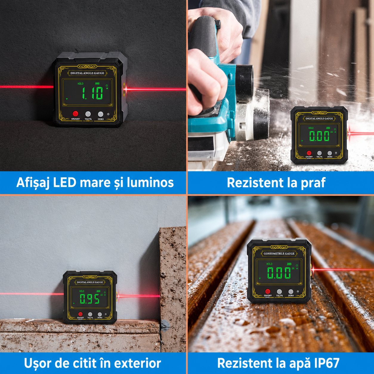 Inclinometru Digital cu Laser, Ecran LCD, Baza Magnetica, Precizie ±0.2°, Masurare Unghiuri 0-360°, pentru Tamplarie, Constructii, Auto