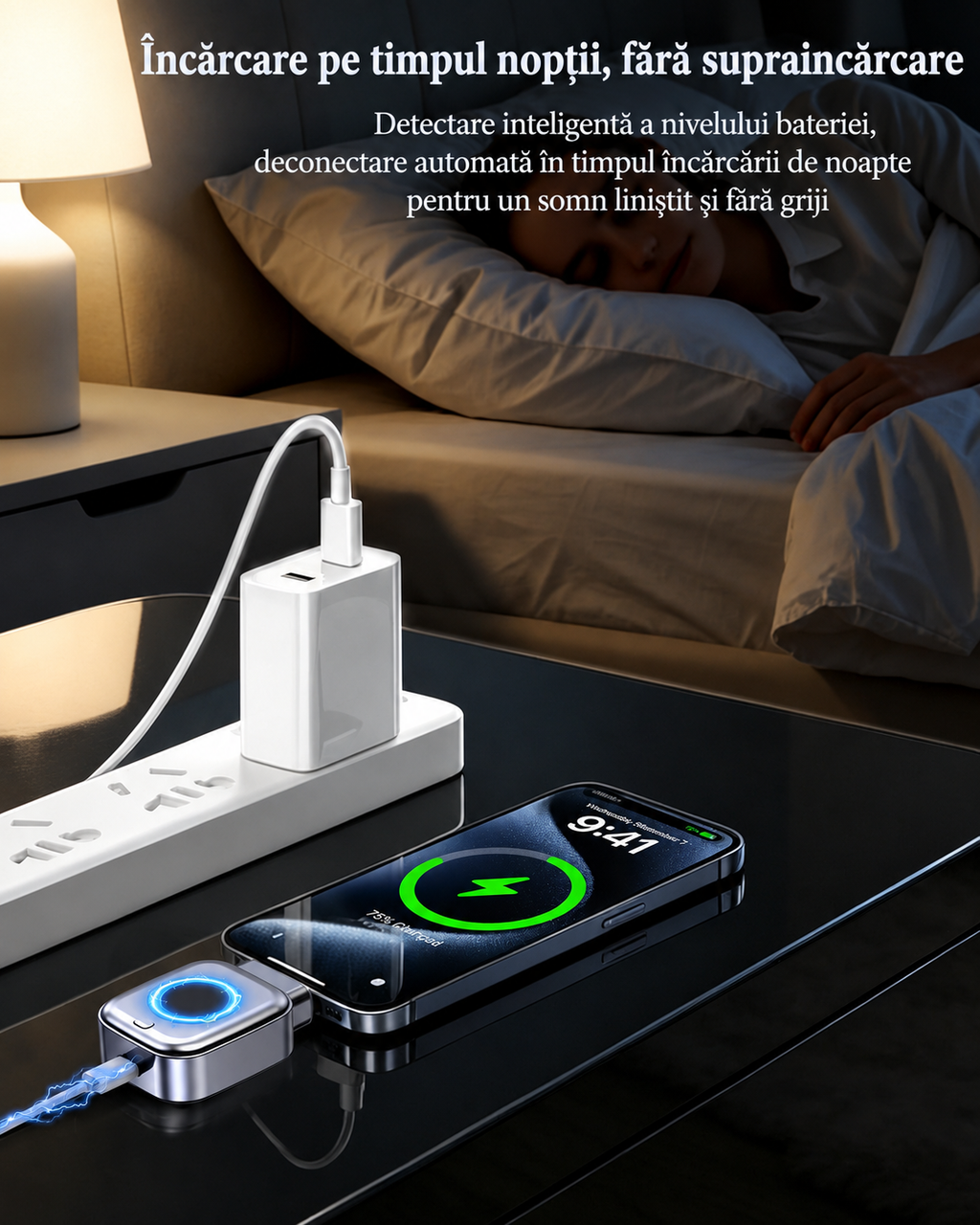 Adaptor Încărcare Inteligent USB-C 140W cu Oprire Automată — Protecție Baterie, Compatibil PD / QC / SCP / FCP