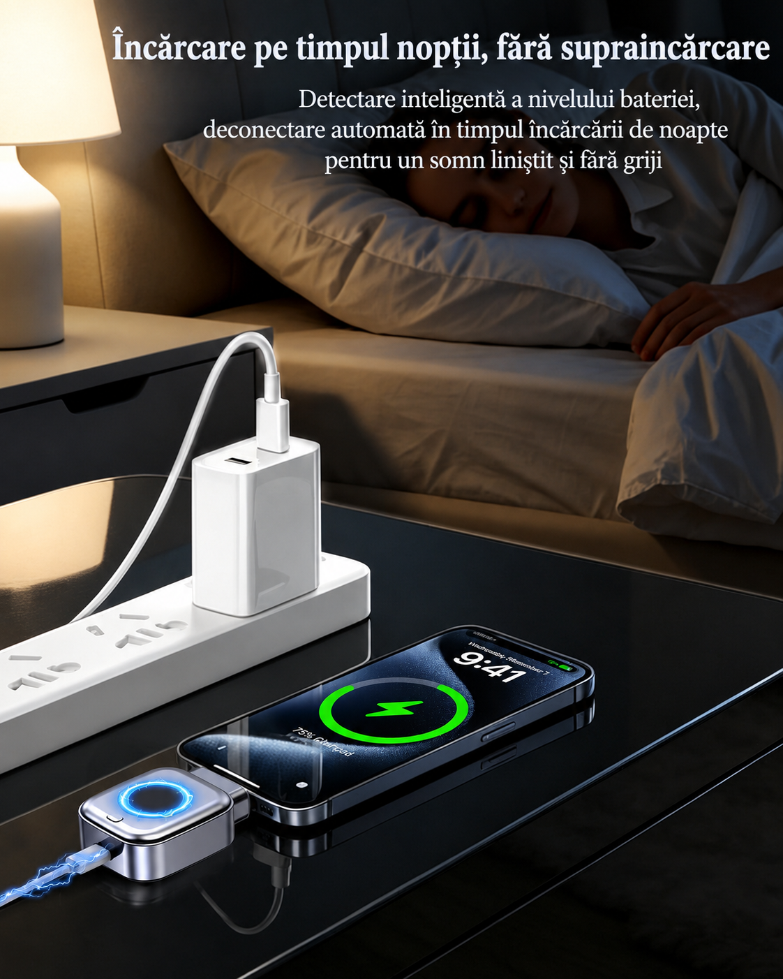 Adaptor Încărcare Inteligent USB-C 140W cu Oprire Automată — Protecție Baterie, Compatibil PD / QC / SCP / FCP