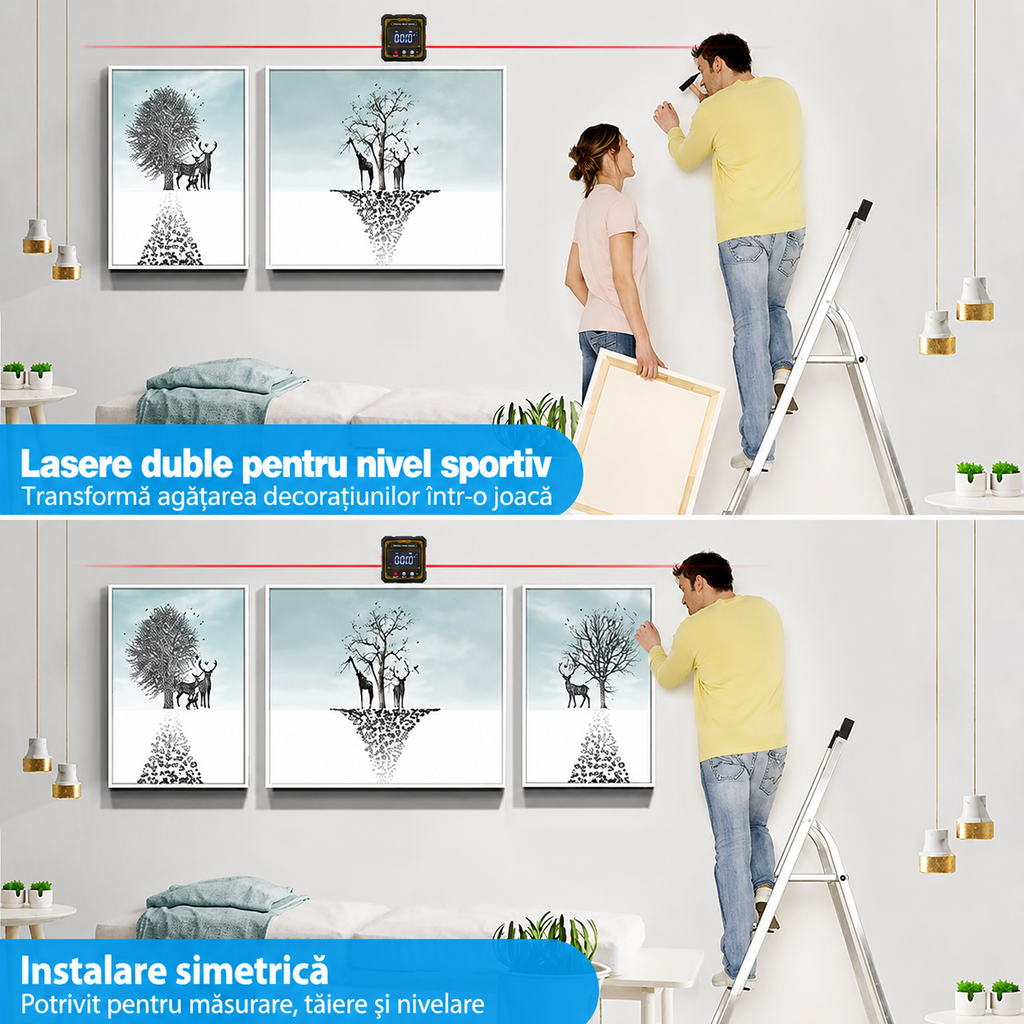 Inclinometru Digital cu Laser, Ecran LCD, Baza Magnetica, Precizie ±0.2°, Masurare Unghiuri 0-360°, pentru Tamplarie, Constructii, Auto